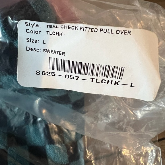 Daydreamers Teal Green Black Checker Pullover Long Sleeve Sweater Size L NEW - Picture 14 of 15